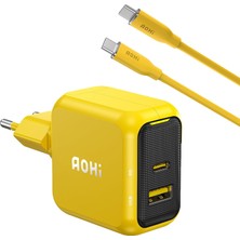 Sh Ticaret Aohi Magcube 67W 2 Portlu Adaptörü, 140W 1m Pd 3.1 480MBPS Süper Hızlı Şarj/data Kablosu Seti
