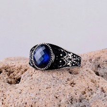 Takı925 Mavi Renk Zirkon Taşlı 925 Ayar Gümüş Yüzük