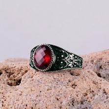Takı925 Kırmızı Renk Zirkon Taşlı 925 Ayar Gümüş Yüzük