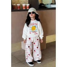Miniğimin Cicileri Limon Baskılı Sweatshirt Çilek Desenli Pantolon Kız Çocuk 2’li Takım - Beyaz