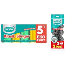 Sh Ticaret Smarter Klasi̇k Bulaşik Süngeri̇ 5 Li+Ovma Teli̇ 3 Lü