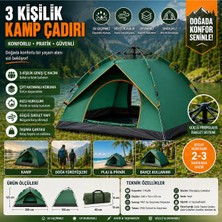 St. Morritz Çift Kapılı Otomatik Kurulum Kamp Çadırı 3 Kişilik Kolay Kurulum Piknik Plaj Çadır 200X150X125CM