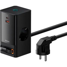 Sh Ticaret Os-Baseus Powercombo Dijital Priz 2AC+1U+1C+GERI Çekilebilir-C 1.5m Güç Kablosu ile Ab Siyah