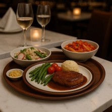 St. Morritz Ahşap Desenli Kaymaz Kaydırmaz Yuvarlak Tepsi 38 cm Cafe Restaurant Kaydırmaz Tepsi
