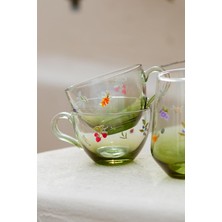 Sh Ticaret Rakle Jardin Çay Fincanı Seti - Yeşil Kristal Cam - 2 Parça 240CC Fincan Tabak - El Işçi