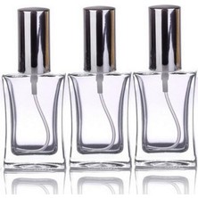 Sh Ticaret Paradise 3 Adet 50 ml Cam Yeniden Doldurulabilir Sprey Kolonya Boş Parfüm Şişesi Gümüş Renk Kapaklı