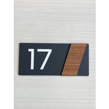 St. Morritz Kapı Numarası Siyah Mat Pleksi Ceviz Kendinden Yapışkanlı 15X7CM Kişiselleştirilebilir Side Seri
