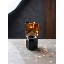 Home Prime Desing El Yapımı Kristal Mumluk Amber Küp ve Siyah Altıgen