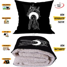 Caisya Butik Modern Kız Desenli Iç Dolgusu Battaniyeli Araç Içi Opsiyonel Yastık 38X38CM