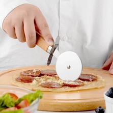 Sh Ticaret Deconox Paslanmaz Çelik Ahşap Saplı Pizza Dilimleyici, Yuvarlak Pizza Bıçak, Hamur Waffle