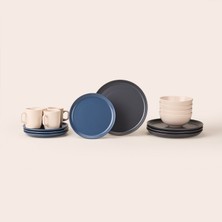 Evidea Kitchen Basic Collection 16 Parça Yemek Takımı - Krem / Mavi