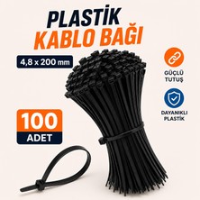 Nzb (100 Adet) Kablo Bağı Plastik Cırt Kelepçe 4,8X200 mm Siyah Güçlü Kilitleme Kablo Sabitleme Bağı