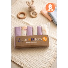 Just Inner Kız Bebek 6'lı Pamuklu Ağız Mendili Ayışığı Desenli Kutulu Set Nefes Alan Doku (684202)