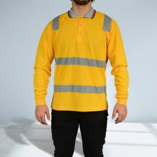Tikpaket Reflektörlü Iş Sweatshirt - Ikaz Şeritli Sarı Polo Yaka Uzun Kollu Yazlık Iş Sweati