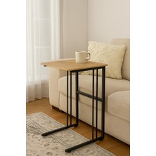 Plasmob 30X50CM C Sehpa Ceviz-Siyah – Metal Ayaklı, Mdf Üst Tablalı, Modern Yan Sehpa | 6 Renk Seçeneği
