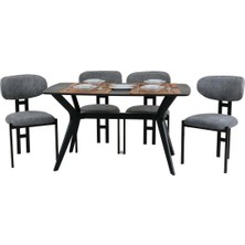 Plasmob 80X140 Mutfak Masası Takımı 1 Masa + 4 Sandalye Salon Masası Viktoria Model-Siyah/ceviz Masa