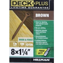 Sh Ticaret Deck Plus Ahşap Vidalar, Kahverengi Dış Vidalar, 1-1/4" x #8, 1 Lb