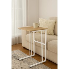 Plasmob 30X50CM C Sehpa Ceviz-Beyaz– Metal Ayaklı, Mdf Üst Tablalı, Modern Yan Sehpa | 6 Renk Seçeneği