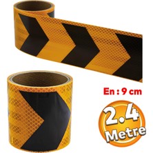 Sh Ticaret Yapışkanlı Sarı Siyah Işaretli Yönlendirme Reflektörlü Reflektif Şerit Bant 9 cm Ikaz Bandı 2.4 mt