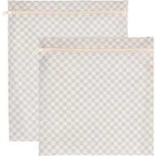 Sh Ticaret Textile 2'li Su Geçirmez Pvc Astarlı Gri Dama Desen Islak Kuru Çantası 28 x 30/30 x 36 C