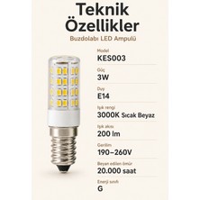 K2 Global 2 Ad 3W E14 Buzdolabı LED Ampulü 3000K Sıcak Beyaz 200 Lümen