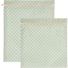 Sh Ticaret Textile 2'li Su Geçirmez Pvc Astarlı Mint Dama Desen Islak Kuru Çantası 28 x 30/30 x 36