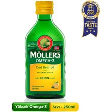 Möller's Omega 3 Limonlu 250 ml; saf morina balığı yağı, IFOS Onaylı, DHA, EPA, A D E vitamini. Çocuklar ve yetişkinler için doğal omega-3 takviyesi.