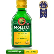Möller's Omega 3 Limonlu 150 ml; saf morina balığı yağı,IFOS Onaylı, DHA, EPA, A D E vitamini. Çocuklar ve yetişkinler için doğal omega-3 takviyesi.
