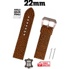 Saatse 22mm Kahverengi Leopar Desenli Spor Hakiki Deri Saat Kordonu Kayış Akıllı Pimli