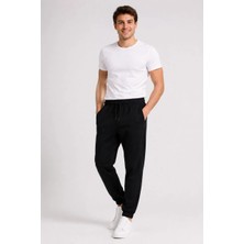 Asmedo Erkek Iki Iplik Beli Lastikli Bağcıklı Regular Fit Jogger Eşofman Altı - Siyah