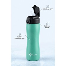 Penguen 750 ml Çelik Su Matarası Sporcu Matarası Çocuk Pipetli Çelik Suluk Sızdırmaz SUS304 Bpa Free