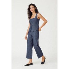 Stella Pulvis Koyu Mavi Yüksek Bel Culotte Pantolon