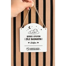 Kuzeylina Bebek Uyuyor Zile Basmayın Kapı Uyarı Tabelası – 3 mm Mdf 14 cm * 15 cm Jüt Askı Ipli