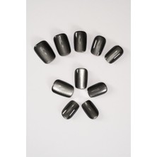 Sh Ticaret Pop Beauty Takma Tırnak Seti & Zararsız Yapıştırıcı, Cat Eye Siyah Kısa Cat Eye