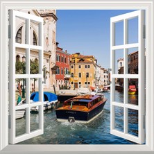 Sh Ticaret Pencere Poster Duvar Kağıdı Venedik Canal Yapışkanlı Sticker