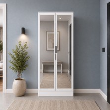 Rani Mobilya Rani EA163 Modern Portmanto 2 Kapaklı Aynalı Raflı Ayakkabılık Vestiyer Beyaz