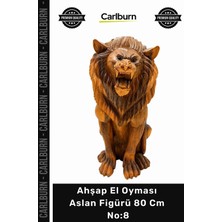 Carlburn Özel Üretim El Işçiliği Dekoratif Lüks Masif Heykel Otantik Ahşap El Oyması Aslan Figürü 80 cm No8