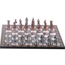 Gift Home Metal İngiliz Satranç Takımı Orta Boy Antik Ve Sedef Tahtası