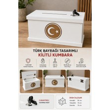 Bozkurt Cnc Türk Bayrağı Tasarımlı Kilitli Kumbara %100 Mdf Güvenli Iki Anahtarlı Şık Tasarım Bahşiş Kutusu&kumbara