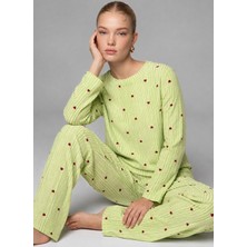 Fit Women Kadın Desenli Uzun Kollu Ekru Pijama Takımı 4676
