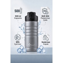 Penguen Çocuk Pipetli Çelik Suluk ve Matara 500 ml Sızdırmaz Bpa Free SUS304 Okul Su Matarası