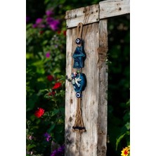 Revard Home Nazar Boncuklu Şirin Ev ve Kuşlu Saksı Seramik El Yapımı Dekoratif Duvar Süsü Eşyası 7X45 cm