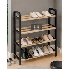 Çavdar Group 4 Katlı Ahşap Ayakkabılık, 70 cm Ahşap Çubuklu, 4 Bölmeli, Plastik Çerçeveli Raf Ünitesi, Düzenleyici