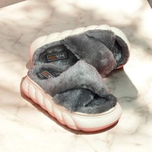 Akınalbella Akınal Bella E186 Renk Gri Kışlık Kadın Peluş Ev Terliği