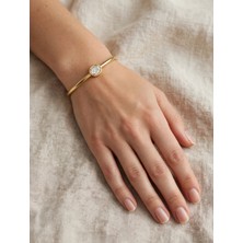 BROTLIWY Zirkon Büyük Tektaş Model Gold Renk Kadın Kelepçe Bileklik