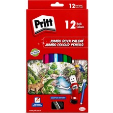 Bereketli Store Pritt 12 Renk Jumbo Kuru Boya Kalemi Seti Kalemtıraş Hediyeli – Çocuk Boyama Kalemleri