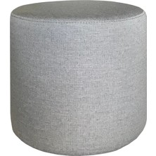 10 Neşe 10 Meşe 10 Hane Tamamen Döşeme Yuvarlak Puf - Keten - Gri - 50 cm