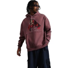 YM PAZARLAMA Erkek Kapüşonlu Cepli Box Eldiven Baskılı 3 Iplik Sweatshirt Hoodie - Gül Kurusu