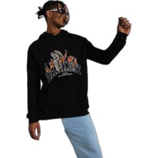 YM PAZARLAMA Erkek Kapüşonlu Kanguru Cepli Sweatshirt 3 Iplik Pamuklu Baskılı Hoodie - Siyah