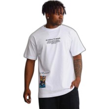 YM PAZARLAMA Erkek Bisiklet Yaka Baskılı Oversize T-Shirt - Beyaz